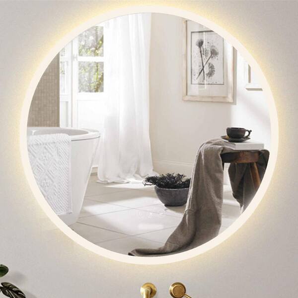 Aoibox 24 in. W x 24 in. H Small Round Frameless Anti-Fog Wall Mounted Bathroom Vanity Mirror in Silver with Switch Touch