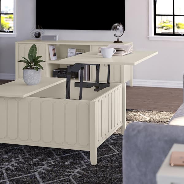 Novogratz Her Majesty, 36 in., White, Rectangle Wood Top Coffee Table with Lift Top