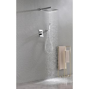 1-Spray Square High Pressure 12 in. Shower Head Brass Wall Bar Shower Kit with Hand Shower in Chrome