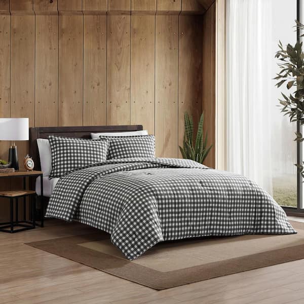 EDDIE BAUER Preston 2-Piece Gray Plaid Cotton Blend Twin Comforter