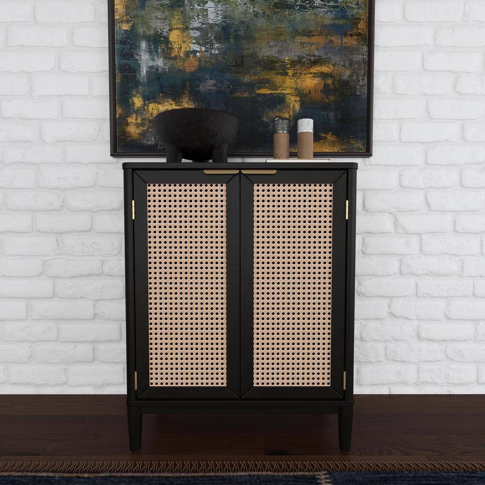 Brentwood Black and Cane Mid-Century Bar Cabinet