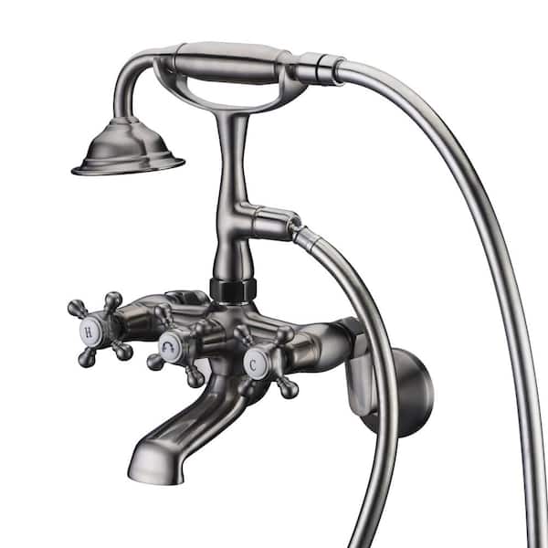 SUMERAIN Modern Triple Handle Claw Foot Tub Faucet with Hand Shower in Brushed Nickel