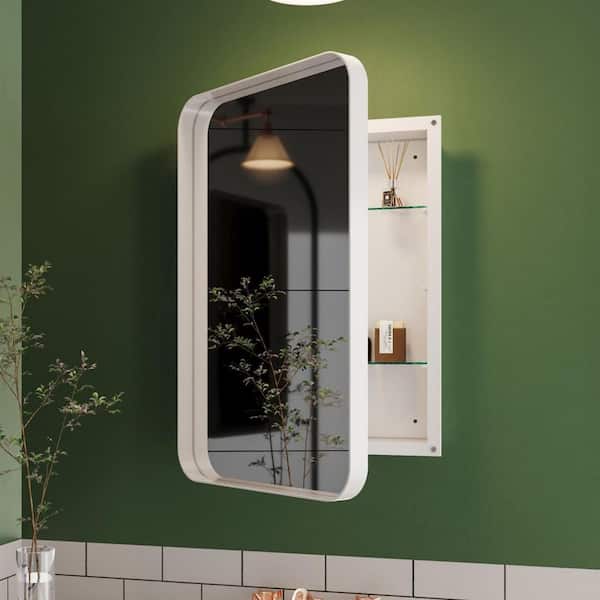 16 in. W x 24 in. H Rectangular Aluminum Medicine Cabinet with Mirror in White