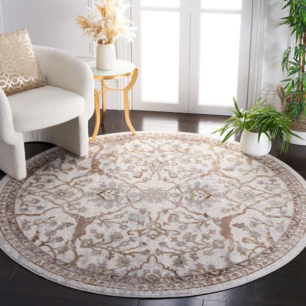 Palma 5 ft. x 5 ft. Beige/Brown Medallion Round Rug