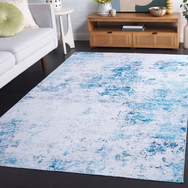 Malibu Beige/Turquoise 9 ft. x 12 ft. Machine Washable Patchy Distressed Area Rug