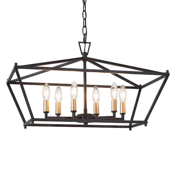 LNC Transitional 6-Light Black and Dark Gold Island Chandelier with Geometric Cage