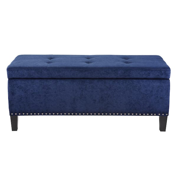 Madison Park Tessa Blue Tufted Top Storage Bench 18 in. H x 42 in. W x ...