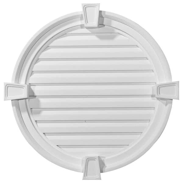 Ekena Millwork 24 in. x 24 in. x 2-1/8 in. Round Primed Polyurethane Paintable Gable Louver Vent Functional