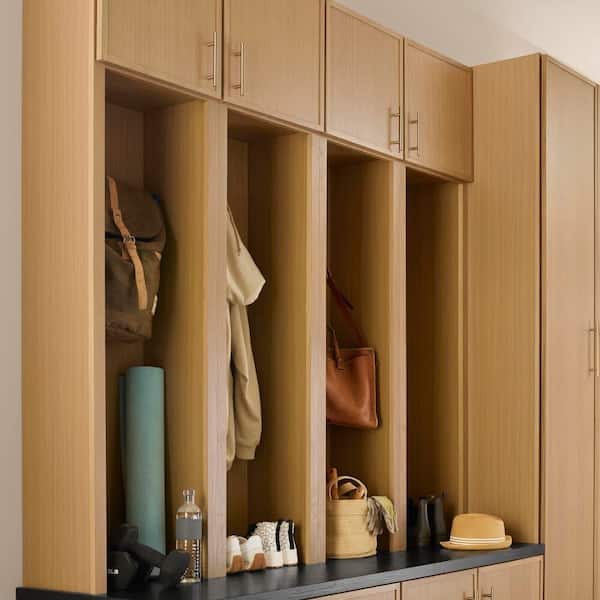 Leyton 36 in. W x 12 in. D x 72 in. D Ready To Assemble Plywood Slim Shaker Hall Tree Opening Cabinet in White Oak