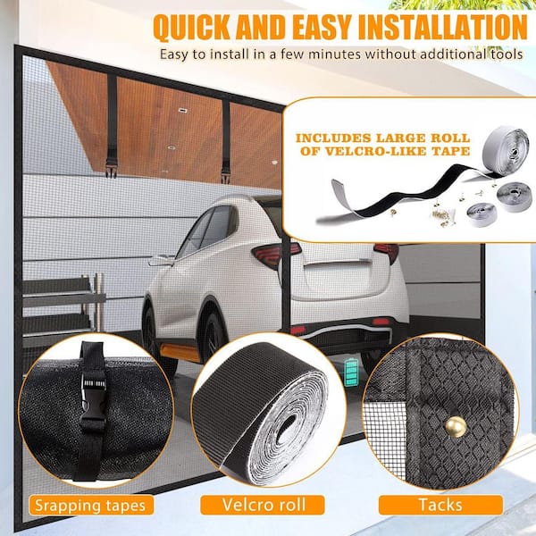 8 X 7 Ft. Fiberglass Durable Heavy Duty Magnetic Garage Screen Door Retractable Hands Free With 4 Roll Up Straps