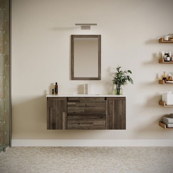 Fresca Formosa 48 in. Single Sink Wall Mount Floating Acacia Bath Vanity with White Quartz Top and Undermount Ceramic Sink