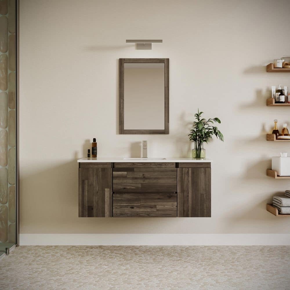 Formosa 47" Brown Acacia Wall-Mounted Single Vanity Base