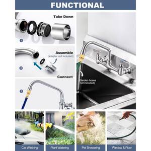 Double Handle Wall Mounted Commercial Standard Kitchen Faucet with 8 in. Swivel Spout and Supply Lines in Brushed Nickel