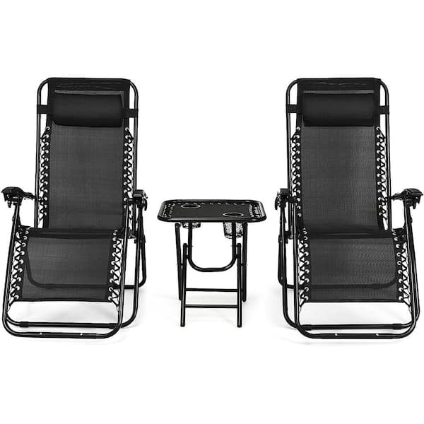 SUGIFT Steel Outdoor Chaise Lounge Chair with Side table and Pillow