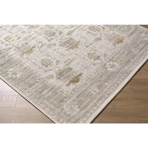 Goblen GLN-2301 2 ft. x 2 ft. Machine Woven Rug, Teal /Grey/Gold