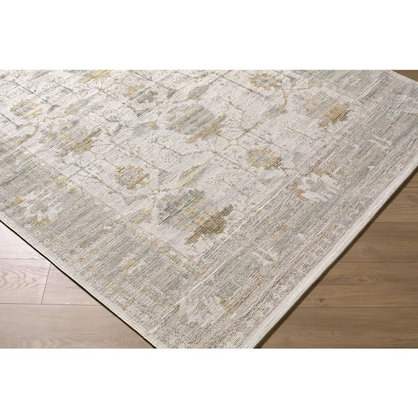 Goblen GLN-2301 7 ft. x 10 ft. Machine Woven Rug, Teal /Grey/Gold
