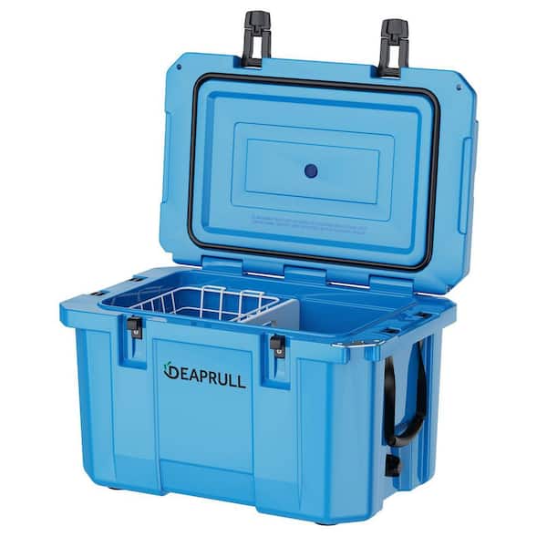 Light Blue 60 qt. Portable Chest Cooler with Cup Holders, Nylon Rope Handles and Double Latches - Keeps Ice Up to 6 Days
