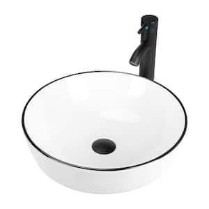 Ceramic Round Vessel Sink in White with Faucet