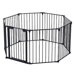 16.6 ft. W x 2.4 ft. H Adjustable Security Gate 8 Panels Outdoor Black Metal Pet Enclosure