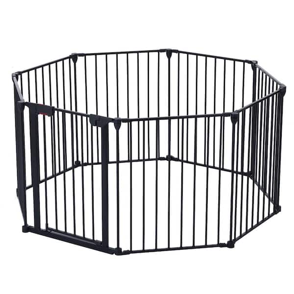 Tunearary 16.6 ft. W x 2.4 ft. H Adjustable Security Gate 8 Panels Outdoor Black Metal Pet Enclosure
