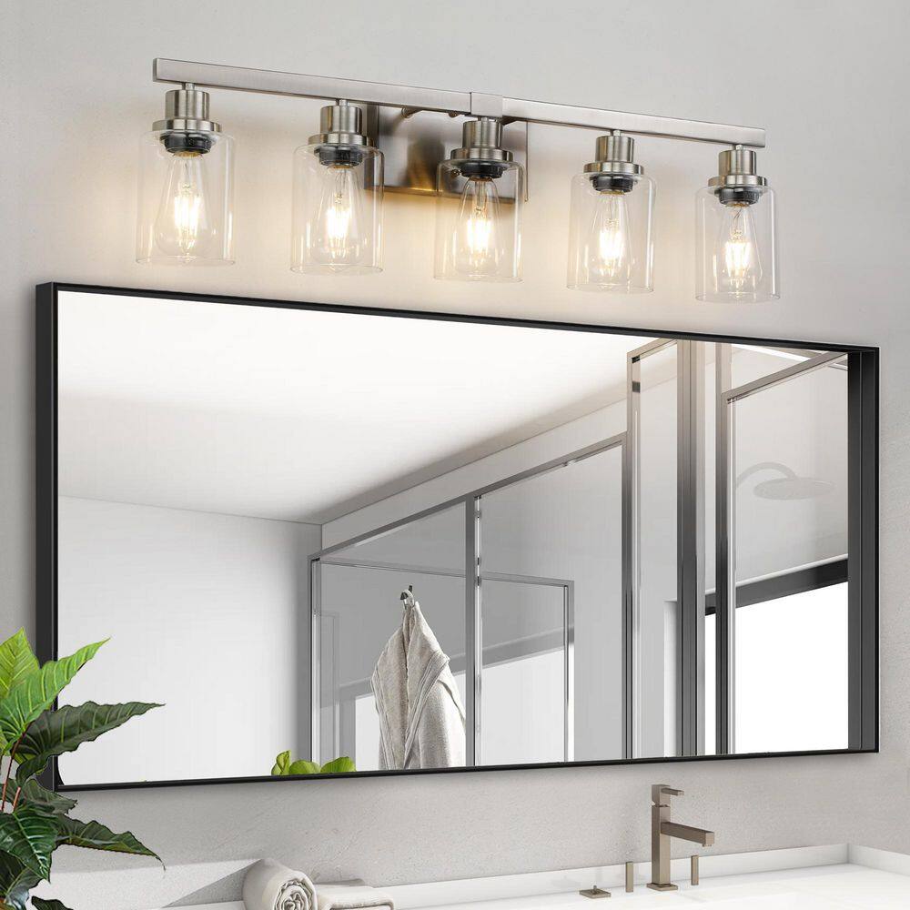 30 in. W 5-Light Vanity Lighting Wall Sconce Brushed Nickel Finish with Clear Glass Shades, E26, No Bulbs Included price history on PriceWatchPro