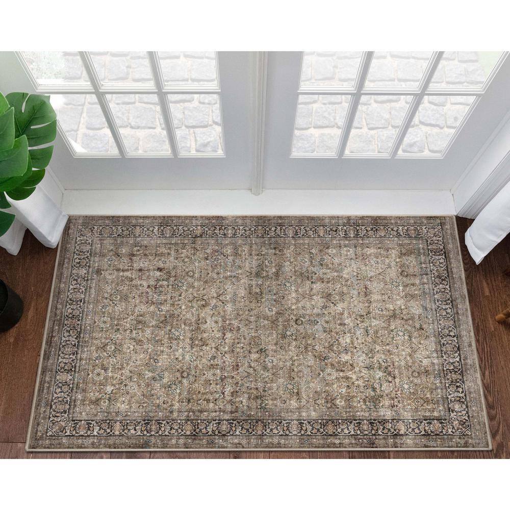 Beige Chenille Persian Oriental Flat-Weave Area Rug 3'11" x 5'3"