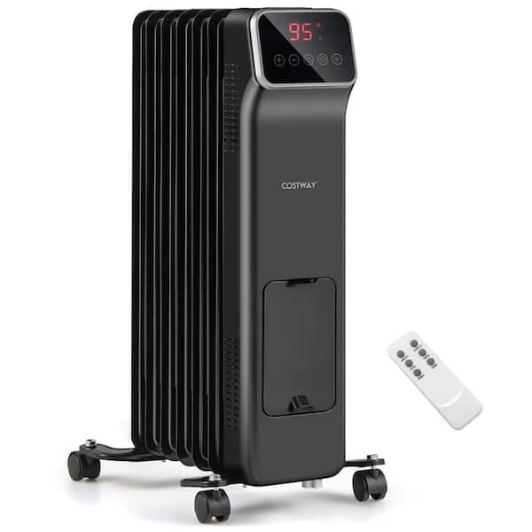 1500-Watt Black Indoor Electric Oil Filled Radiator Radiant Space Heater with Remote Control 3-Modes 24-H Timer
