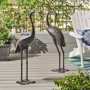 Aluminum Crane Statues (Set of 2) Bronze Heron Sculptures for Garden Patio or Yard Decor Weatherproof Outdoor Art-Bronze
