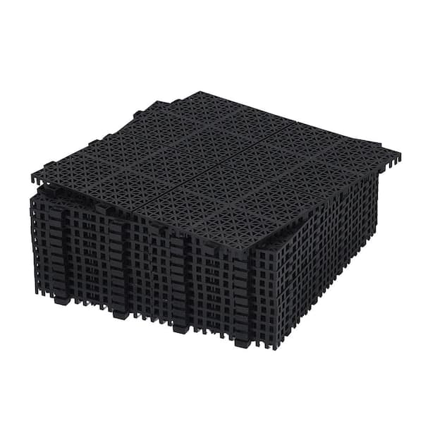 Misopily 12 in. x 12 in. Plastic Interlocking Deck Tiles w/Waterproof & Anti-Slip Surface for Outdoor,Bathroom in Black (2-Pack)