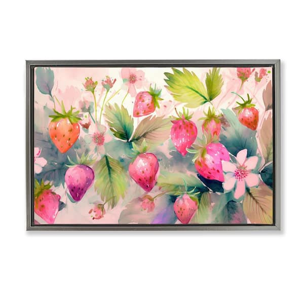 Stupell Industries Pink Strawberries and Bloom by Alina Georgescu Gray Floater Frame Food Graphic Art Print 17 in. x 25 in.