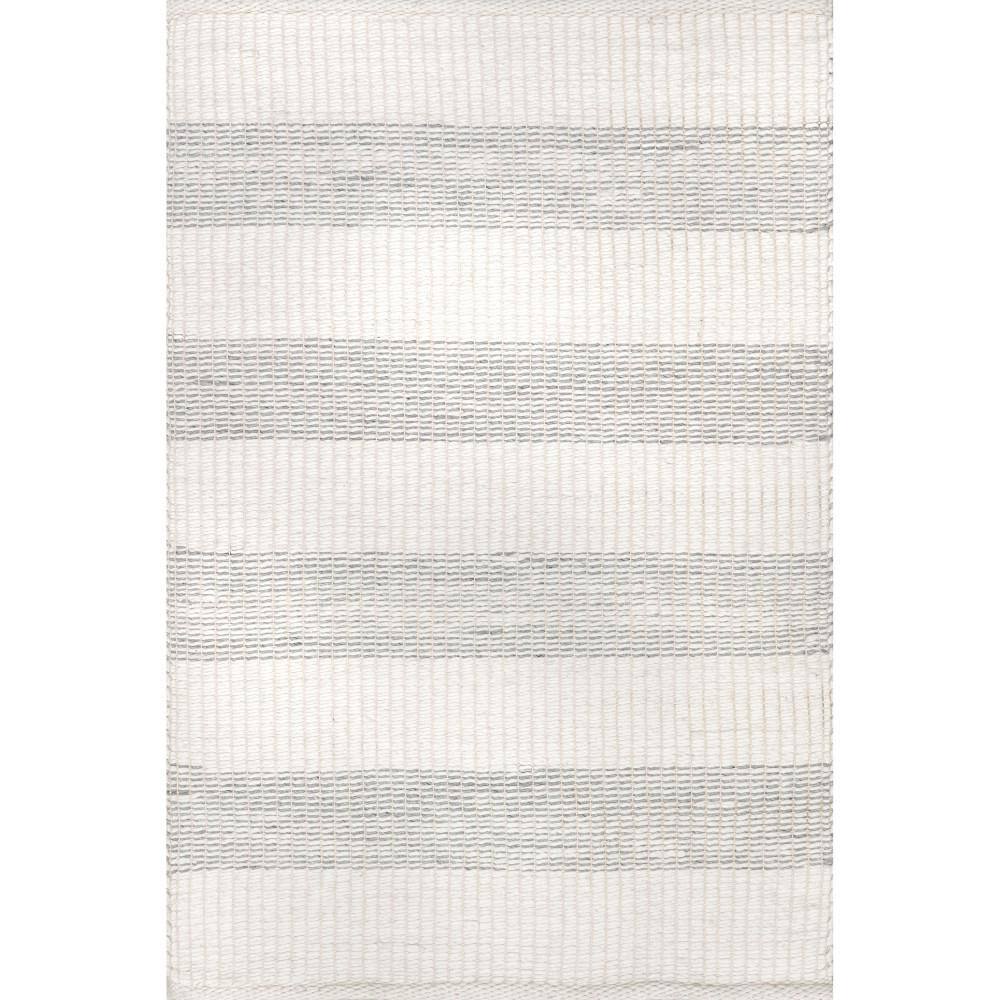 Ivory and Gray Striped Handmade Wool Area Rug 5x8
