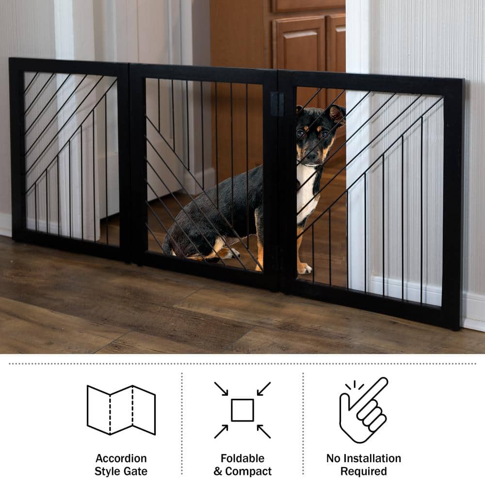 Black Metal Freestanding Foldable Pet Gate for Stairs