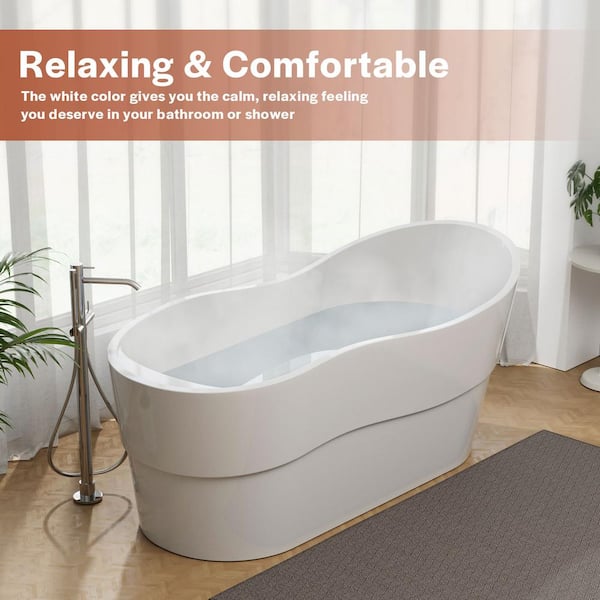 67 in. Acrylic Flatbottom Left Drain Slipper Freestanding Soaking Bathtub in White with Polished Chrome Overflow Drain