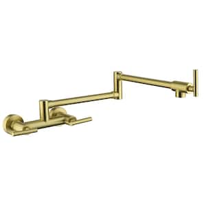 Wall Mounted Pot Filler with 3-Handle in Brushed Gold