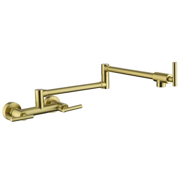 WELLFOR Wall Mounted Pot Filler with 3Handle in Brushed Gold WA8806D
