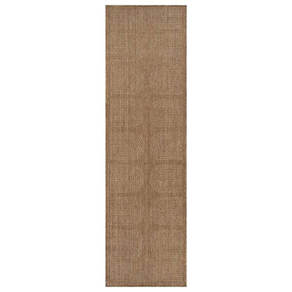 Geometric Border Sand/Natural Easy-Care Jute-Style Indoor/Outdoor Flat Woven 2 ft. 3 in. x 8 ft. Sand Area Rug