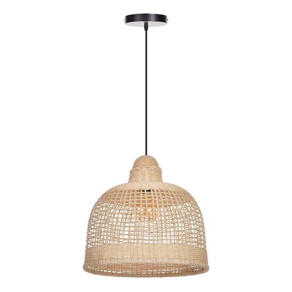 1 Light Natural Hand-Woven Rattan Pendant Light with Basket Shape, No Bulbs Included 14 in.