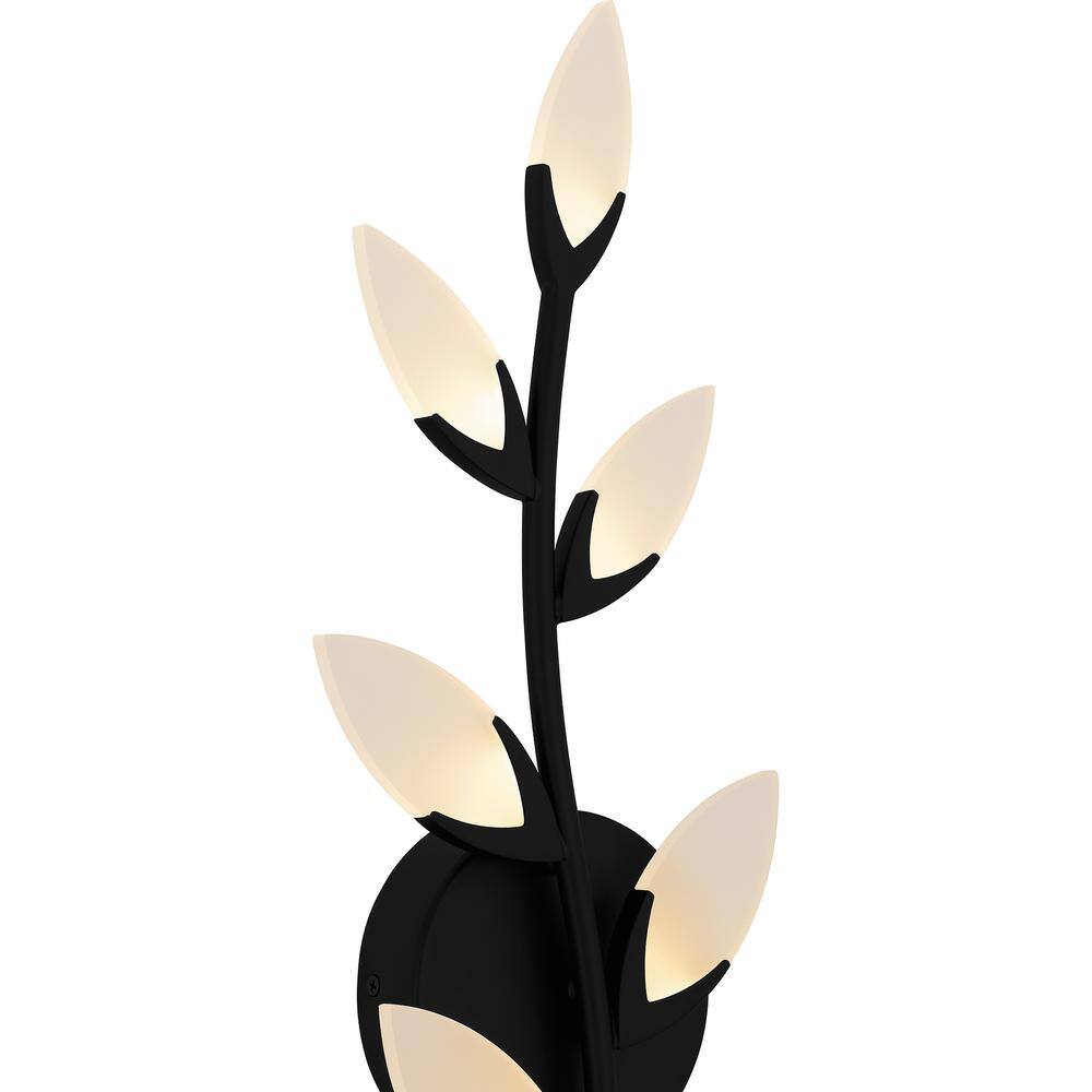 Matte Black 21" LED Wall Sconce with Frosted Leaves