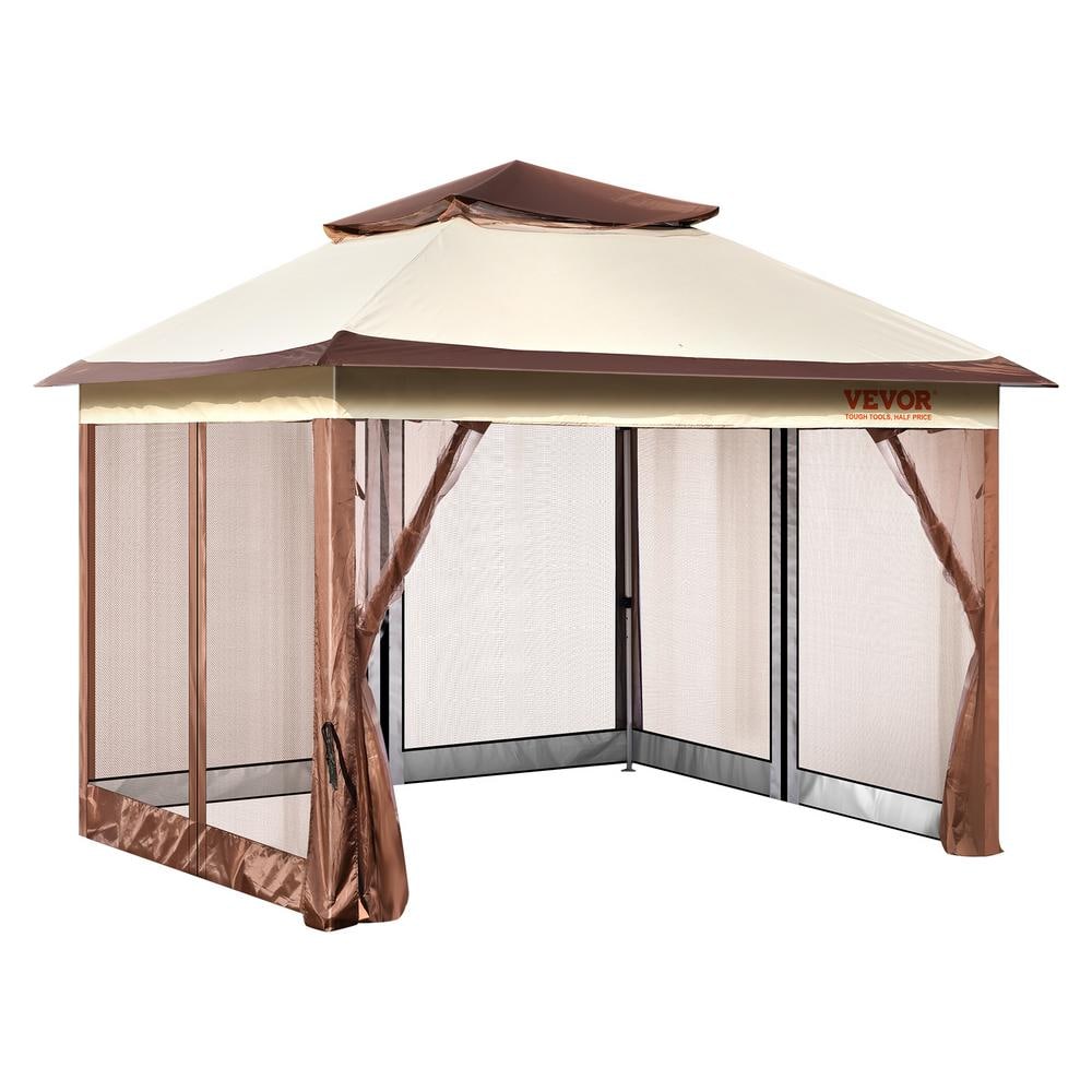Brown 11x11 ft Pop-Up Gazebo with Mosquito Netting