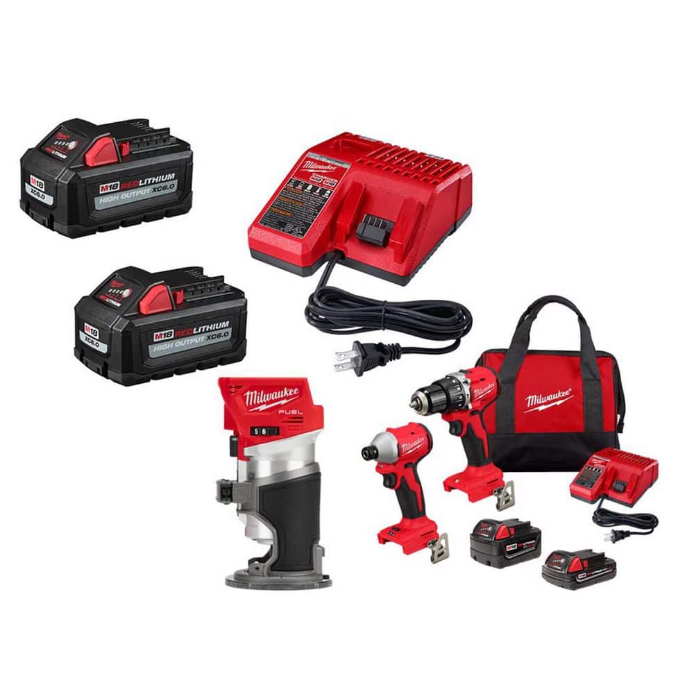 M18 18-Volt Lith-Ion Brushless Cordless Compact Hammer Drill/Impact Combo Kit (3-Tool) w/ (4) Batteries, Bag, & Router price history on PriceWatchPro