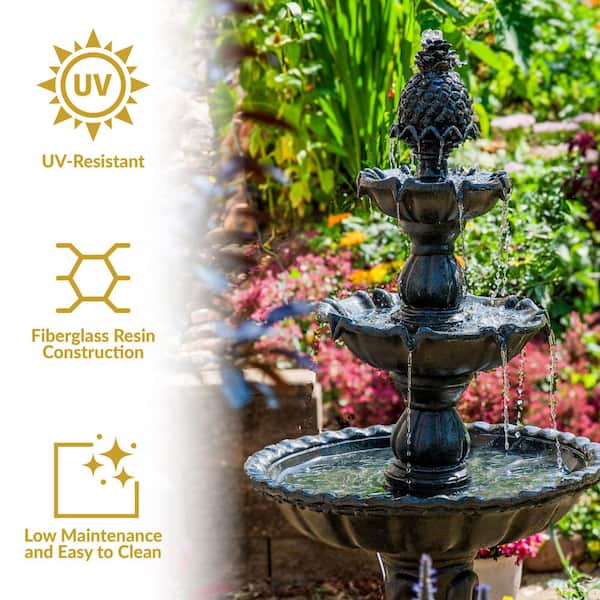 Sunnydaze Welcome Fiberglass Outdoor 3-Tier Water Fountain Deep in