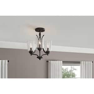 Autumnhill 14 in. 3-Light Matte Black Semi-Flush Mount with Clear Glass Shades