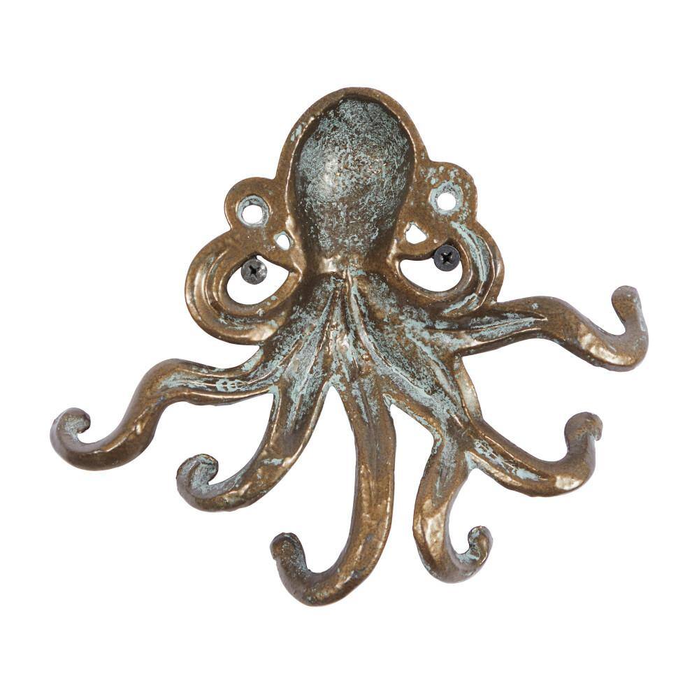 Bronze and White Nautical Octopus Wall Hooks, Set of 2