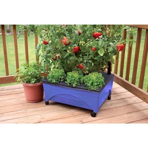 24.5 in. x 20.5 in. Patio Raised Garden Bed Kit with Watering System and Casters in Cobalt Blue
