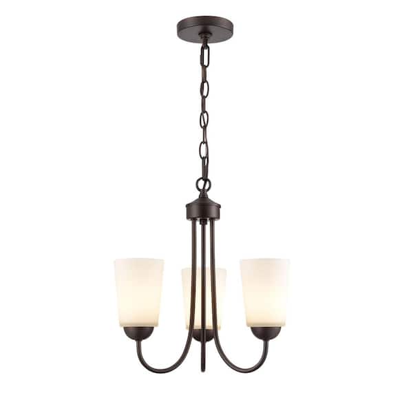 Millennium Lighting Ivey Lake 3-Light Rubbed Bronze Chandelier Light with Etched White Shade