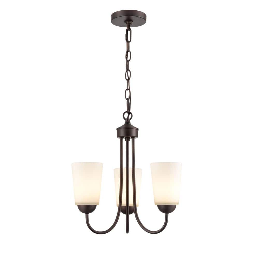 Ivey Lake 3-Light Rubbed Bronze Chandelier with Etched White Shades