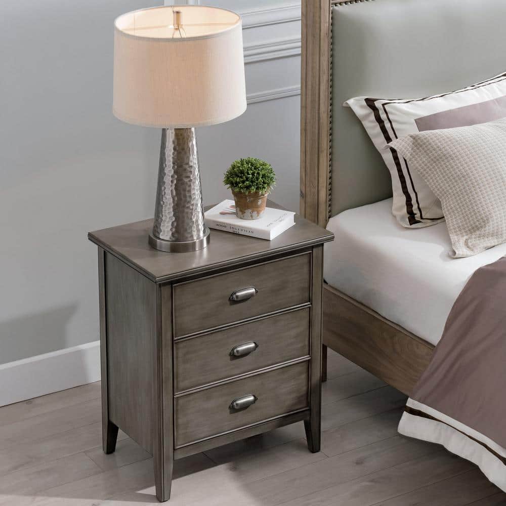 Laurent Smoke Gray Solid Wood Nightstand with USB-C Charging Station