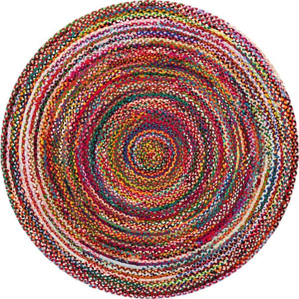 Unique Loom Braided Chindi Layer Multi 7 ft. 1 in. x 7 ft. 1 in. Area Rug