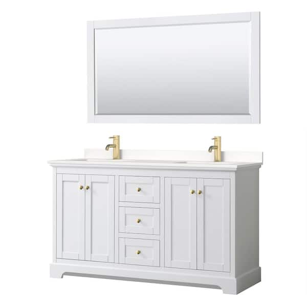 Wyndham Collection Avery 60 in. W x 22 in. D x 35 in. H Double Bath Vanity in White with White Quartz Top and 58 in. Mirror