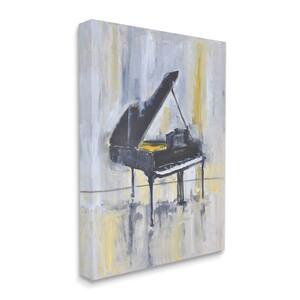 Distressed Grand Piano Instrument Blue Gold by Allayn Stevens Unframed Typography Canvas Wall Art Print 36 in. x 48 in.